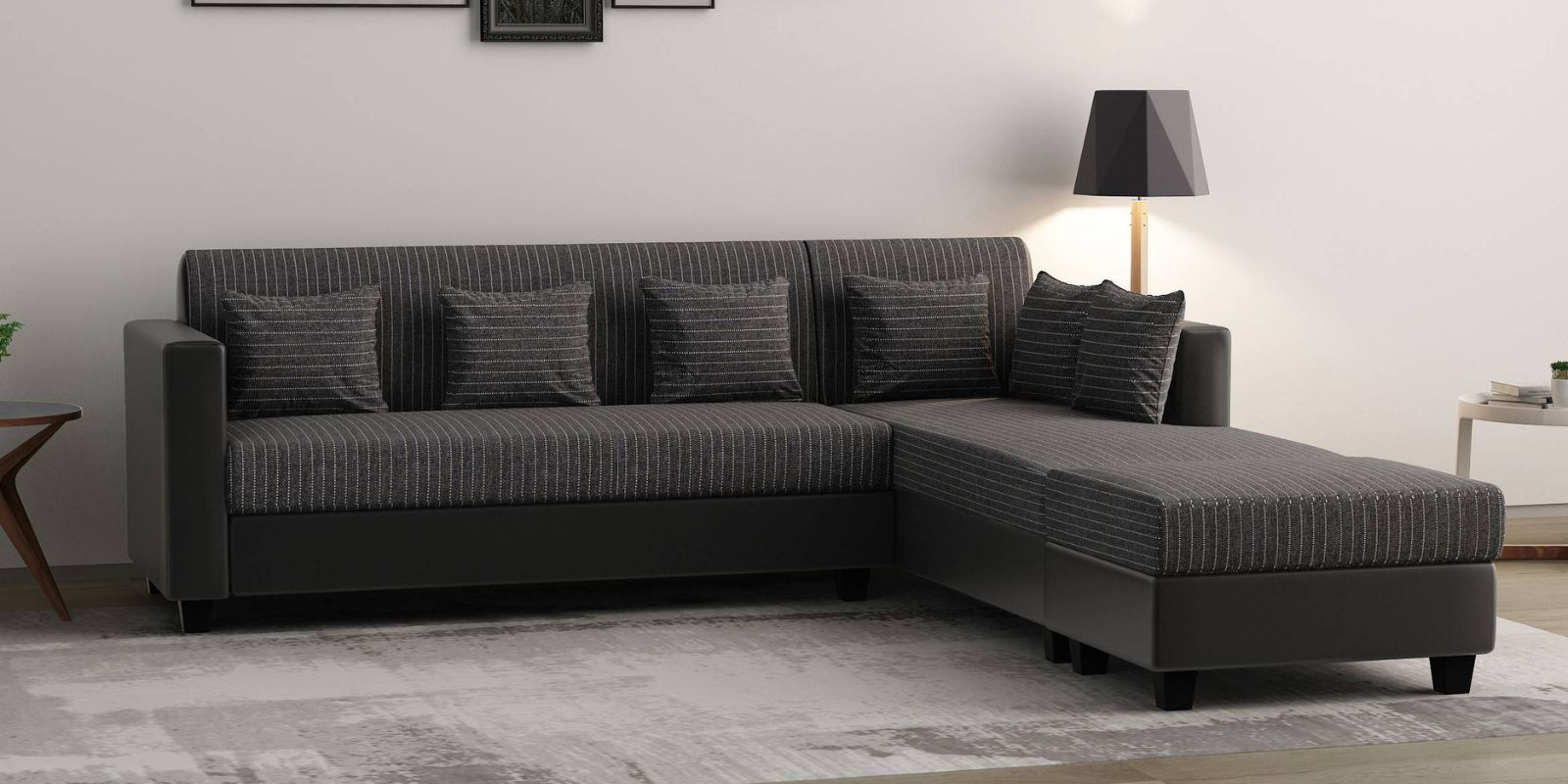 Baley Fabric LHS Sectional Sofa (3+Lounger) In Lama Black Colour - Febonic Living