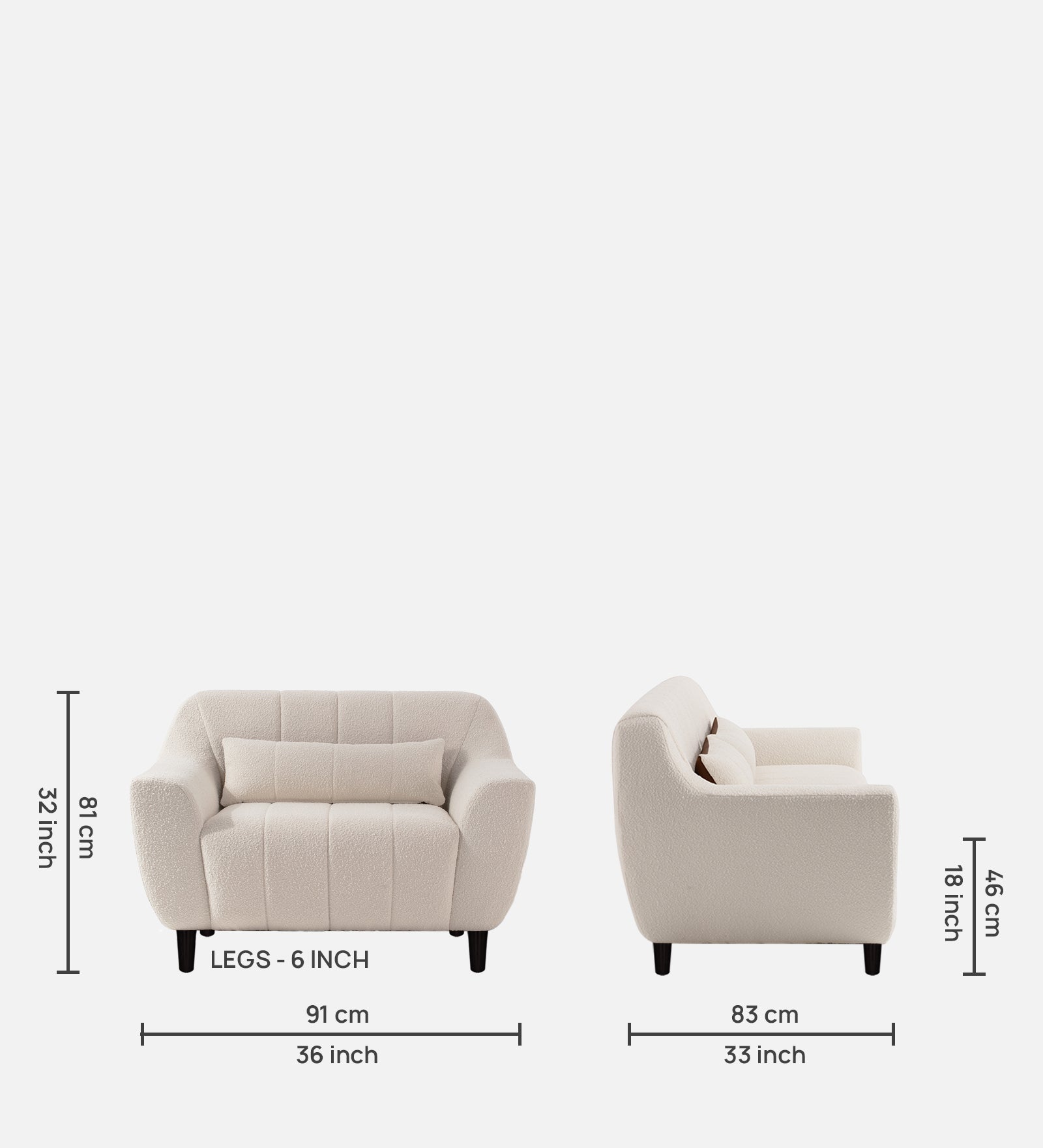 Nesco Boucle Fabric 1 Seater Sofa In Bright White Colour - Febonic Living