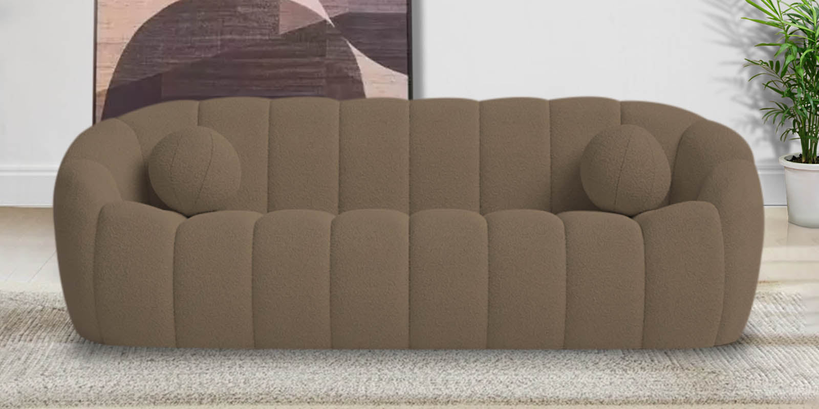 Boucle Fabric 3 Seater Sofa in Caro Beige Colour