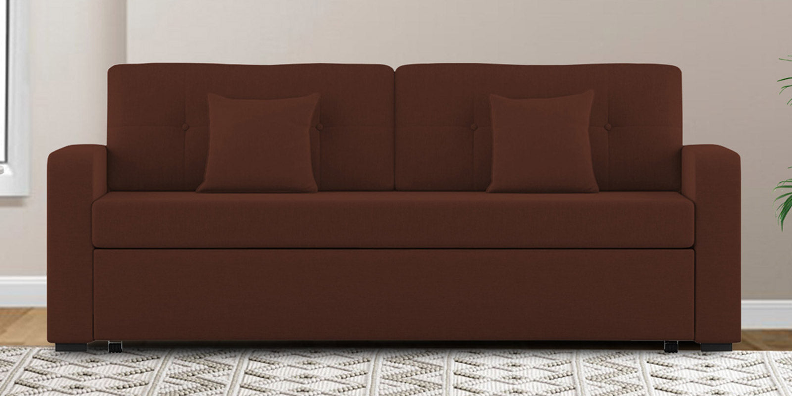 Rocky Fabric 3 Seater Pull Out Sofa Cum Bed In Coffee Brown Colour With Storage - Febonic Living