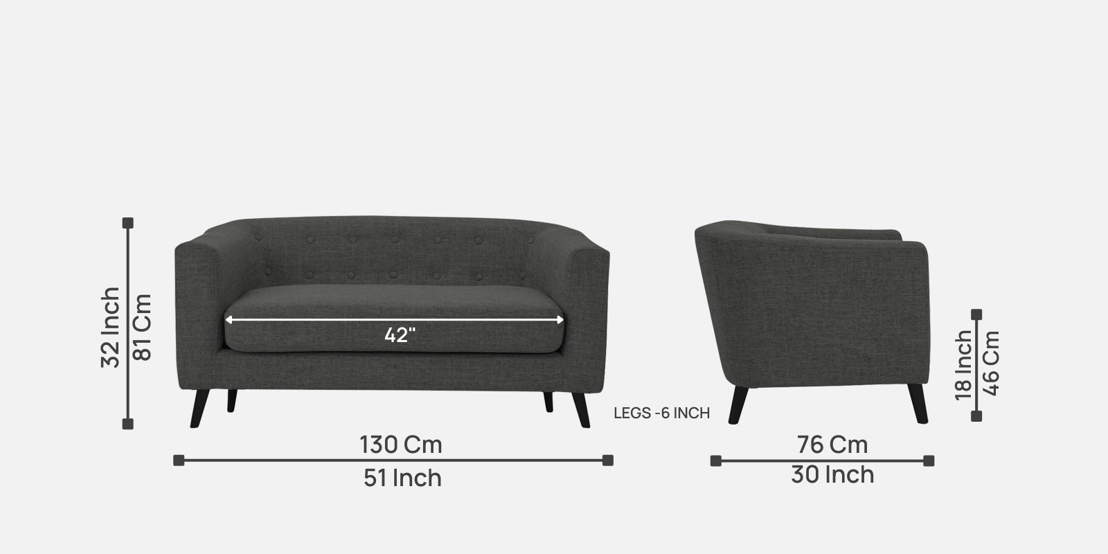 Casper Fabric 2 Seater Sofa In Charcoal Grey Colour - Febonic Living