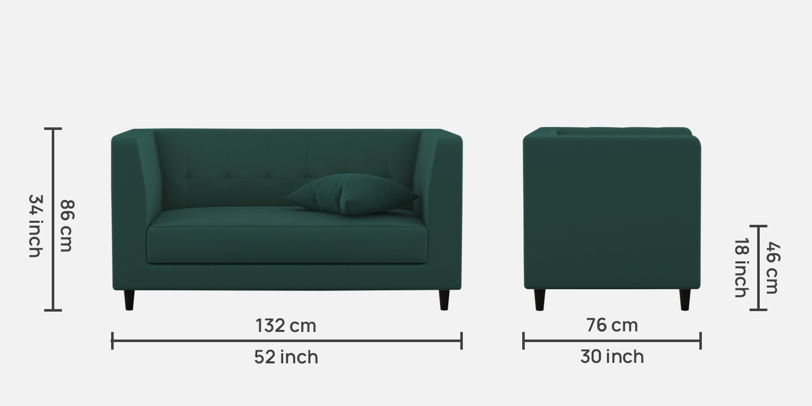 Braulia Velvet 2 Seater Sofa In Pine Green Colour - Febonic Living