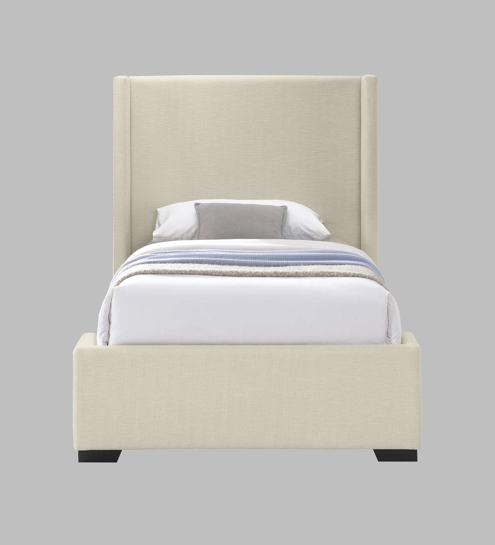 Kirby Fabric Upholstered Single Bed in Ivory Cream Colour - Febonic Living