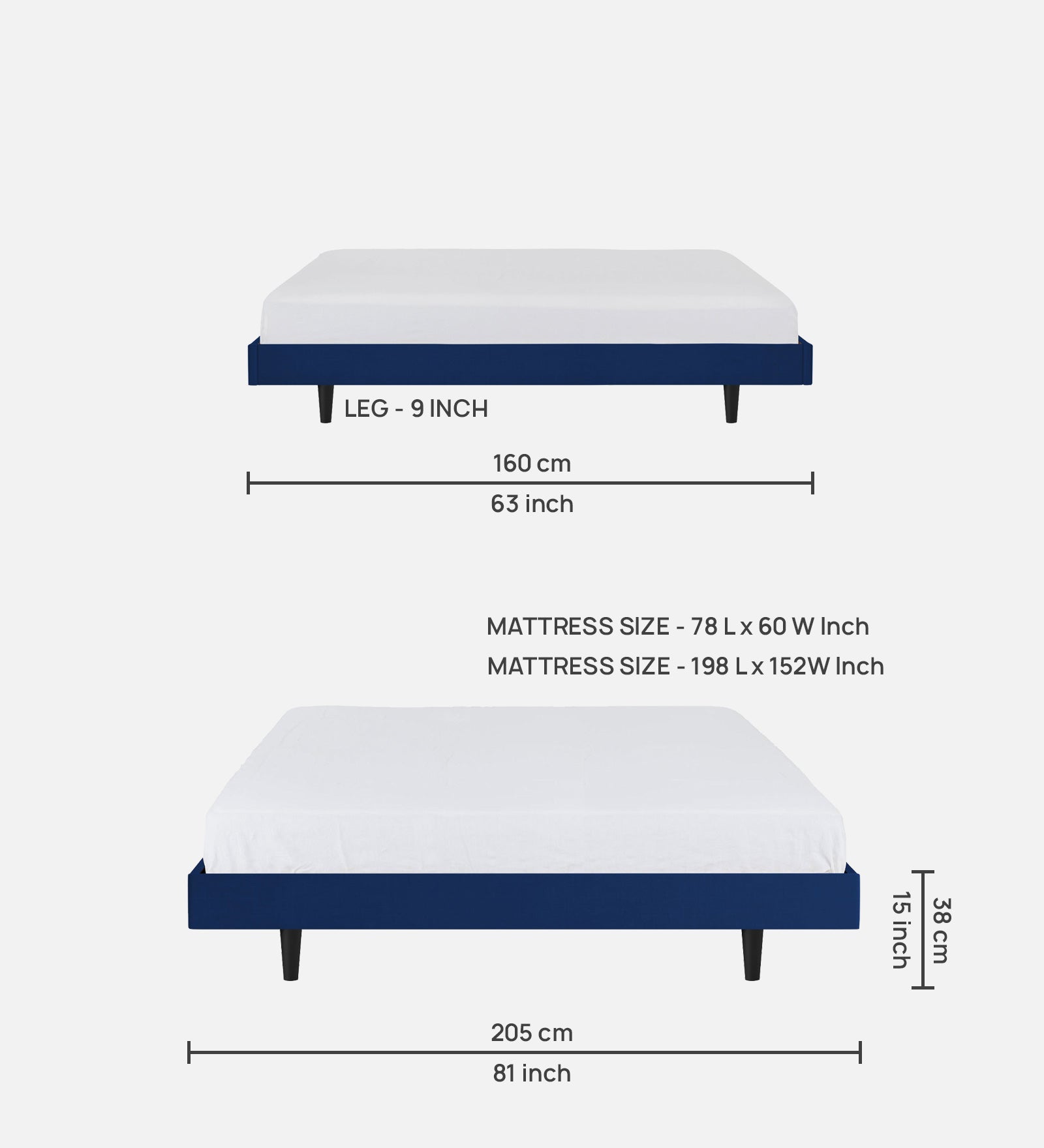 Basi Fabric Queen Size Bed In Royal Blue Colour - Febonic Living