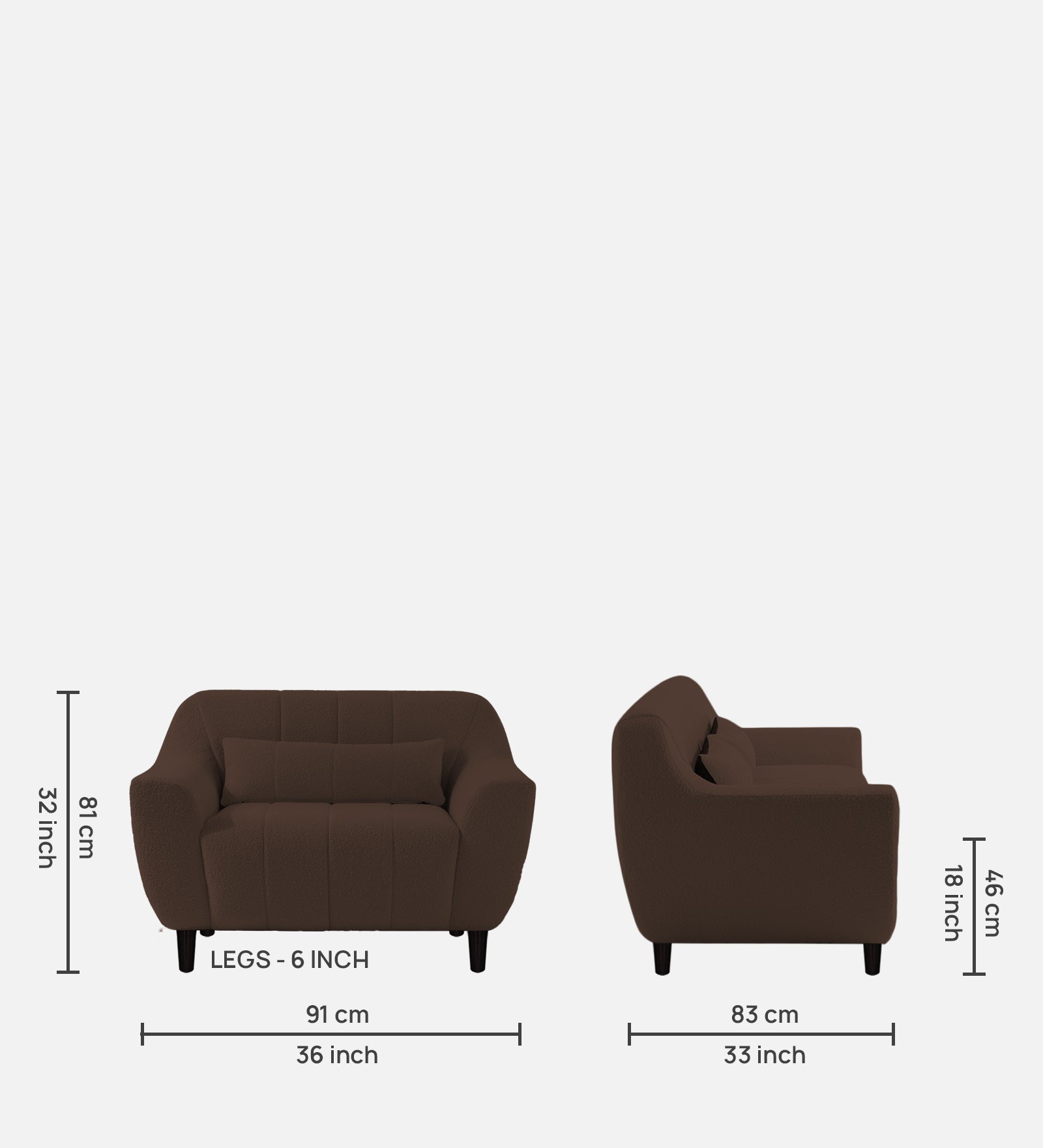 Nesco Boucle Fabric 1 Seater Sofa In Bringo Brow Colour - Febonic Living