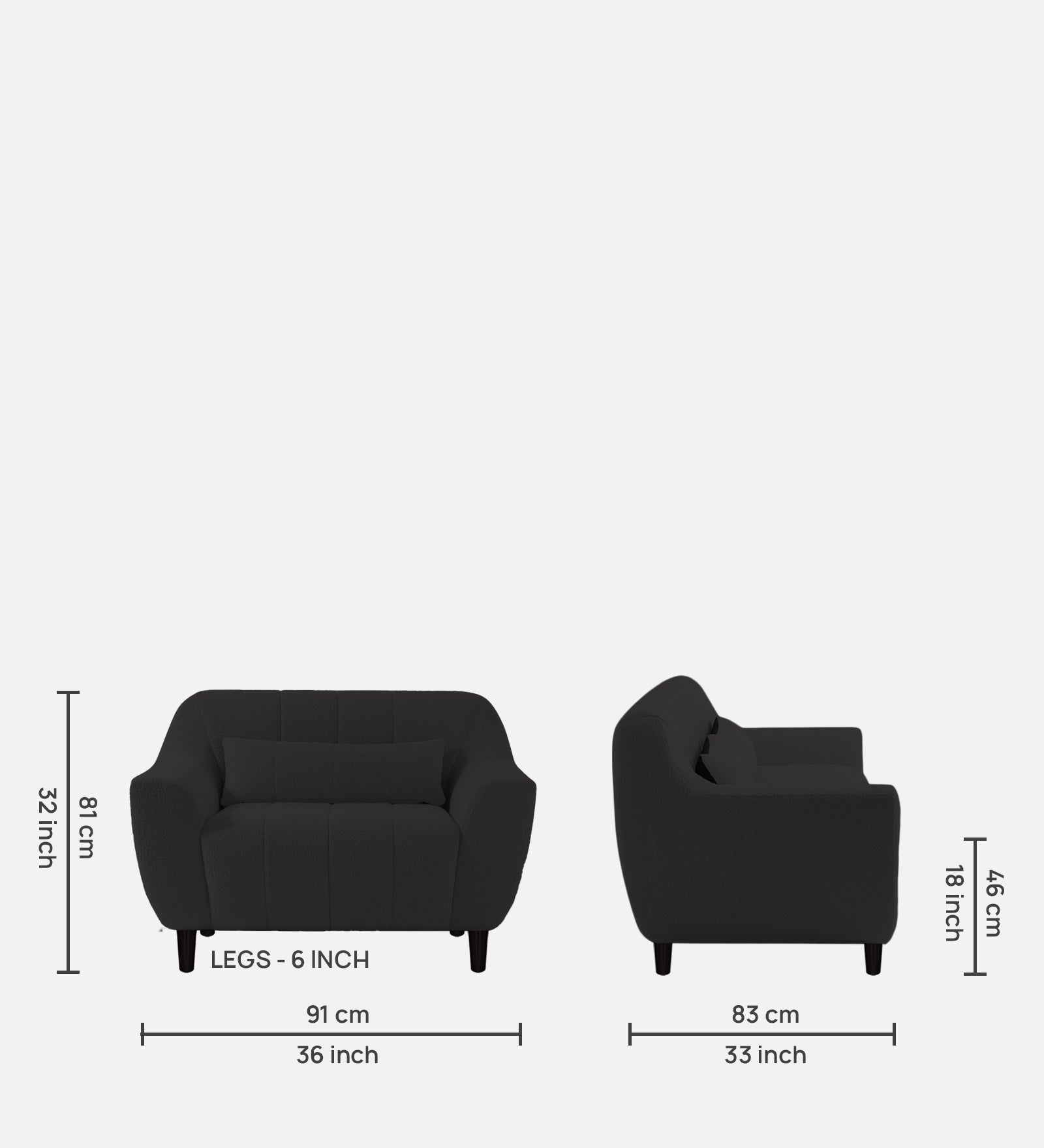Nesco Boucle Fabric 1 Seater Sofa In Cloud Grey Colour - Febonic Living