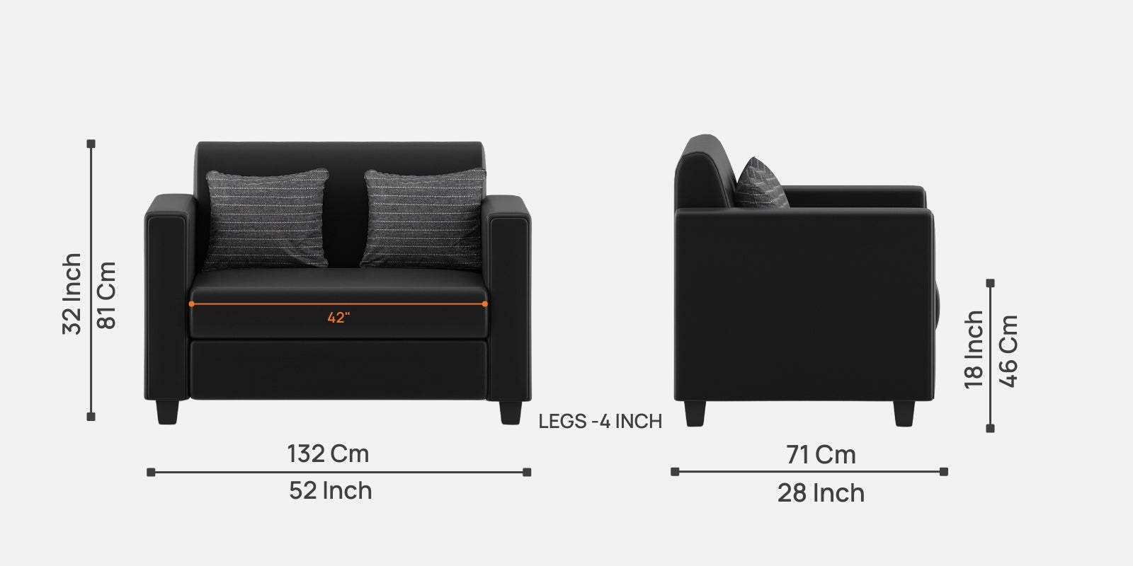 Baley Leatherette 2 Seater Sofa In Dark Black Colour - Febonic Living