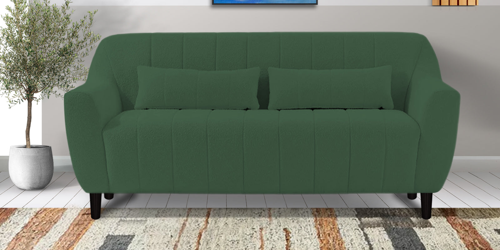Nesco Boucle Fabric 2 Seater Sofa In Bottle Green Colour - Febonic Living