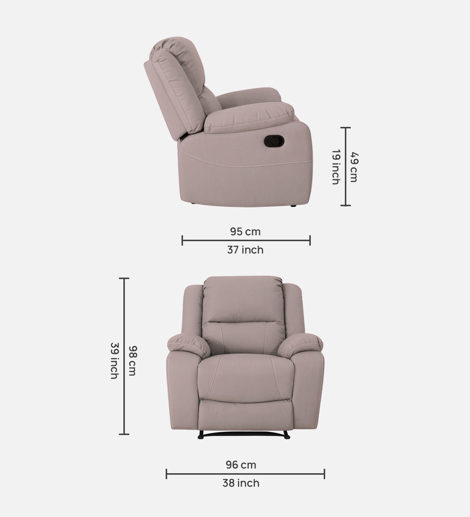 Adley Fabric 1 Seater Manual Recliner In Orchid Beige Colour - Febonic Living