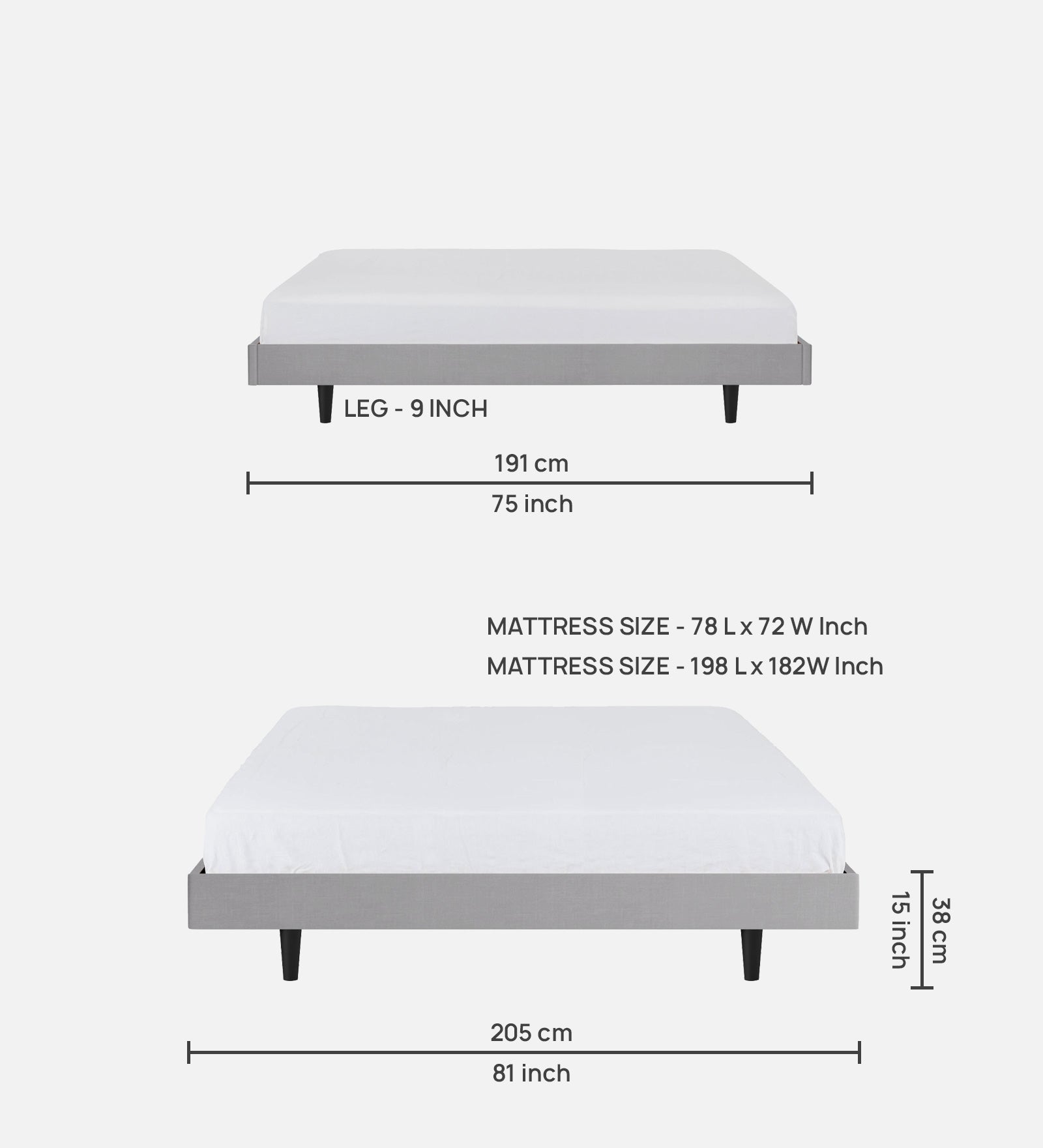 Basi Fabric King Size Bed In Lit Grey Colour - Febonic Living