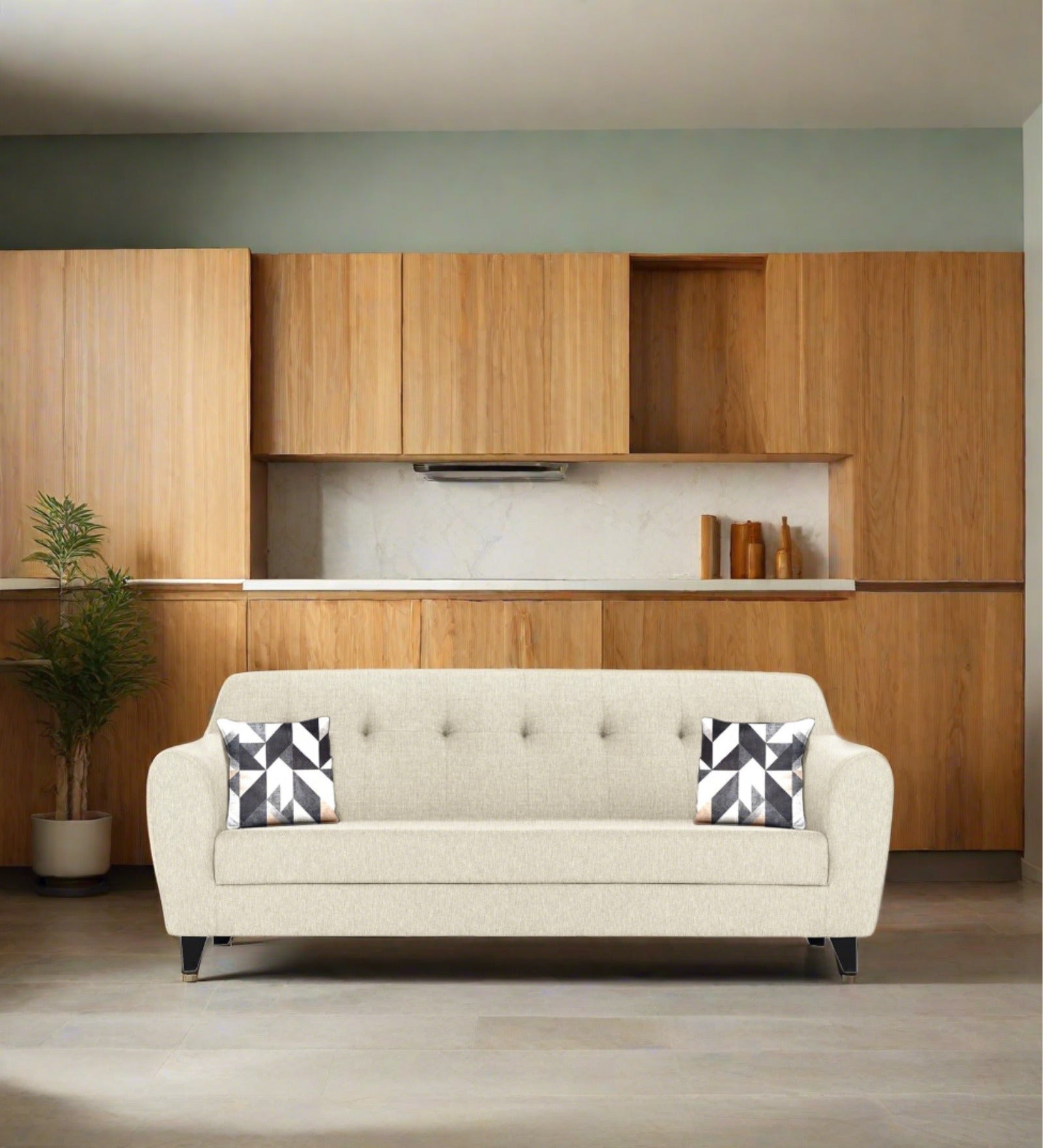 Melaan Fabric 3 Seater Sofa In Ivory cream Colour - Febonic Living