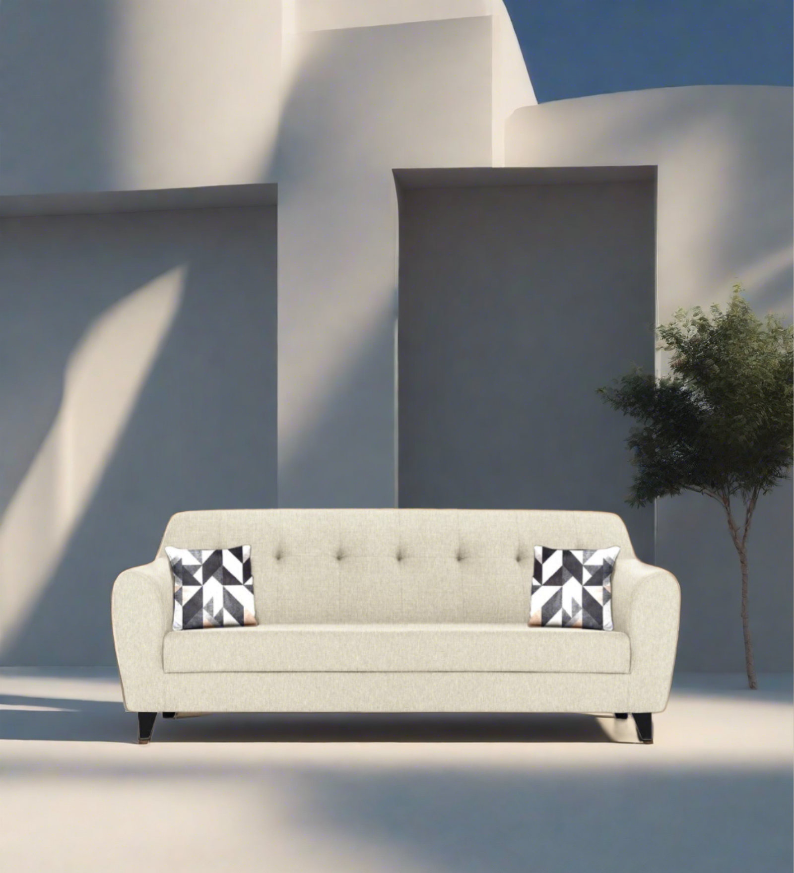 Melaan Fabric 3 Seater Sofa In Ivory cream Colour - Febonic Living