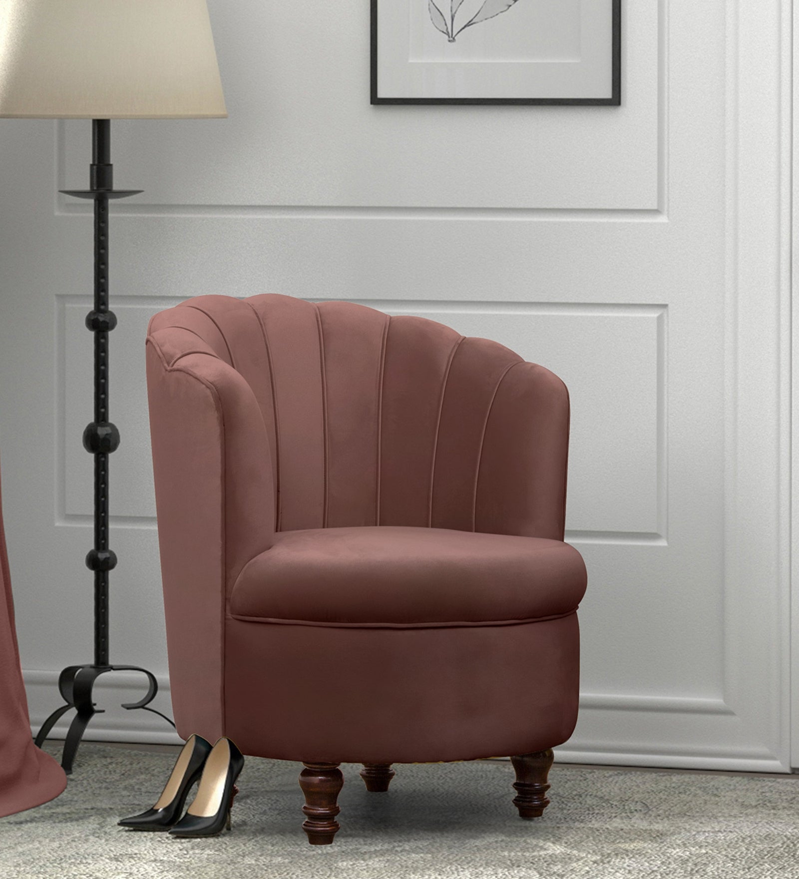 Clark Velvet Slipper Chair in Mocha Brown Colour - Febonic Living