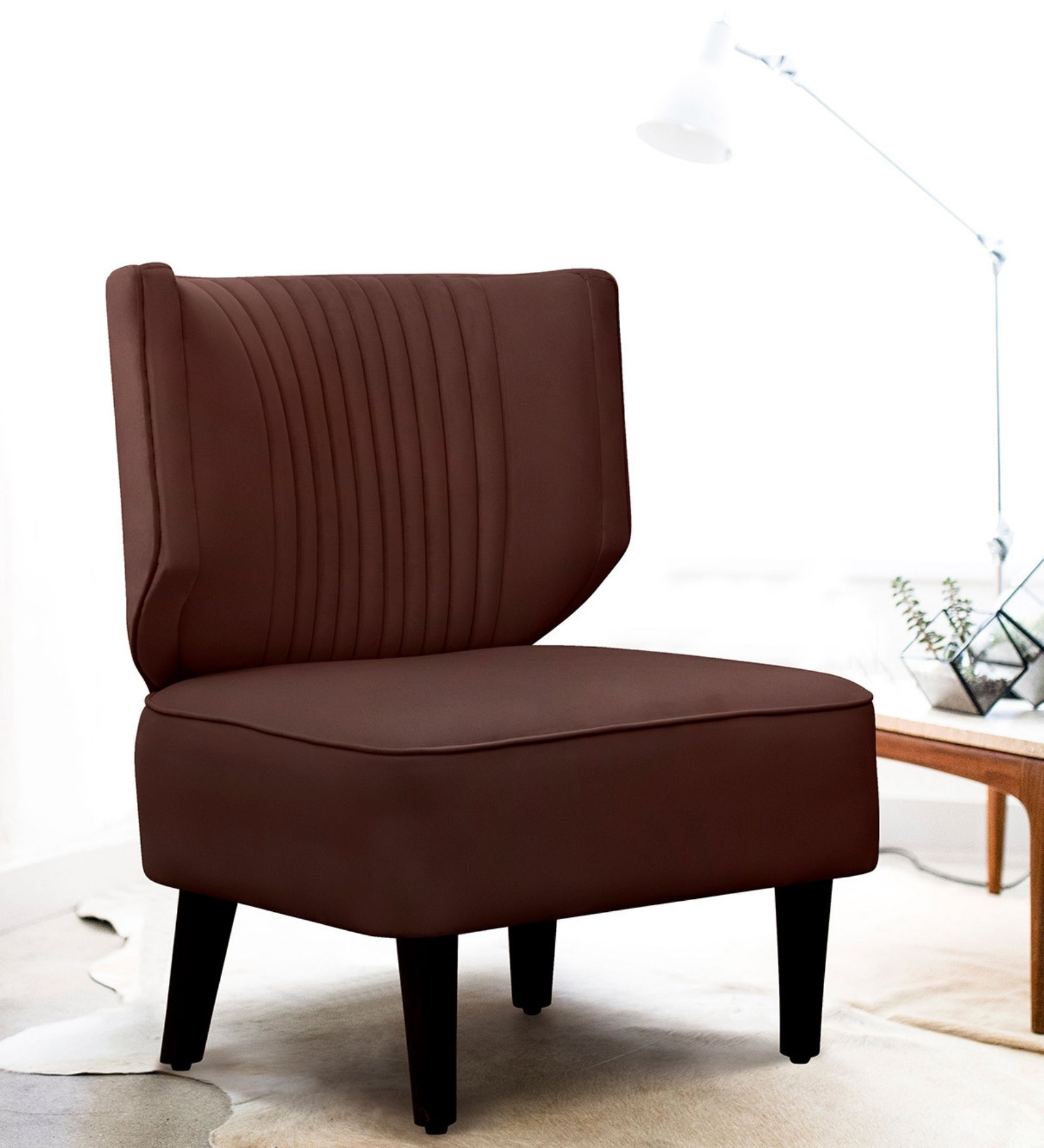 Robby Velvet Slipper Chair in Mocha Brown Colour - Febonic Living