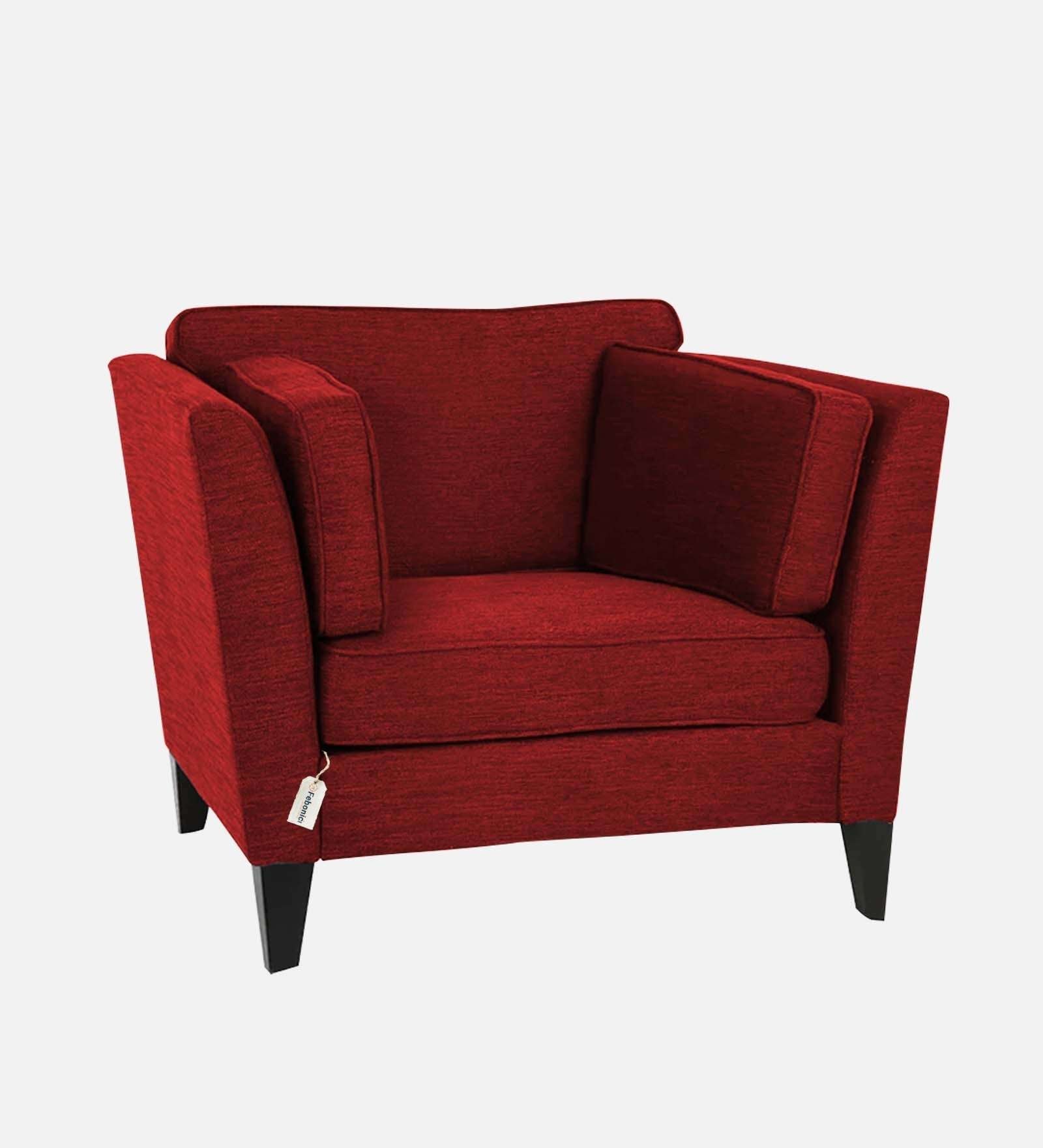 Nigar Fabric 1 Seater Sofa In  Blood Maroon Colour - Febonic Living