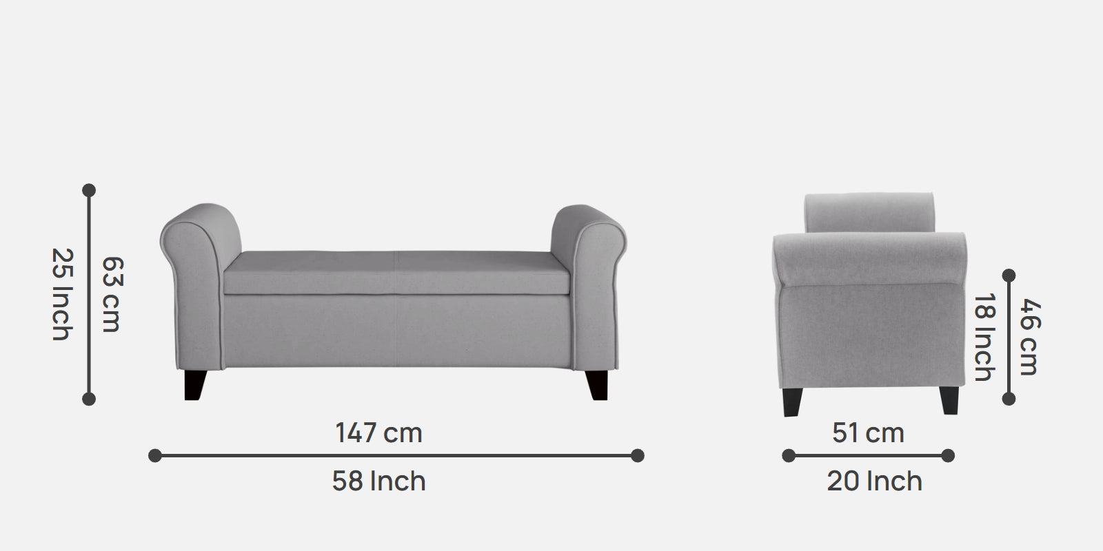 Molo Fabric 3 Seater Recamier Lit Grey Colour With Storage - Febonic Living