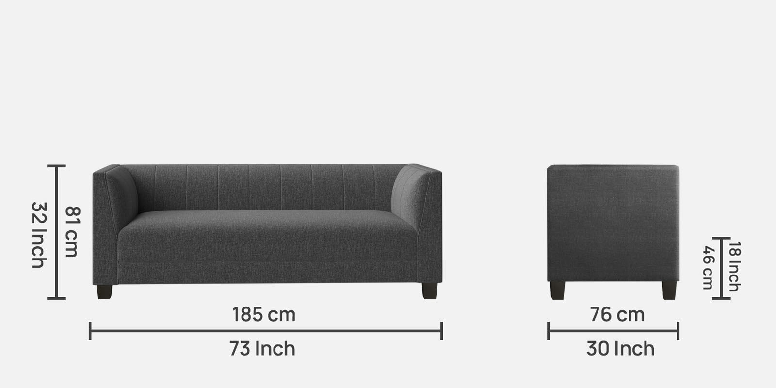 Chastin Fabric 3 Seater Sofa In Charcoal Grey Colour - Febonic Living