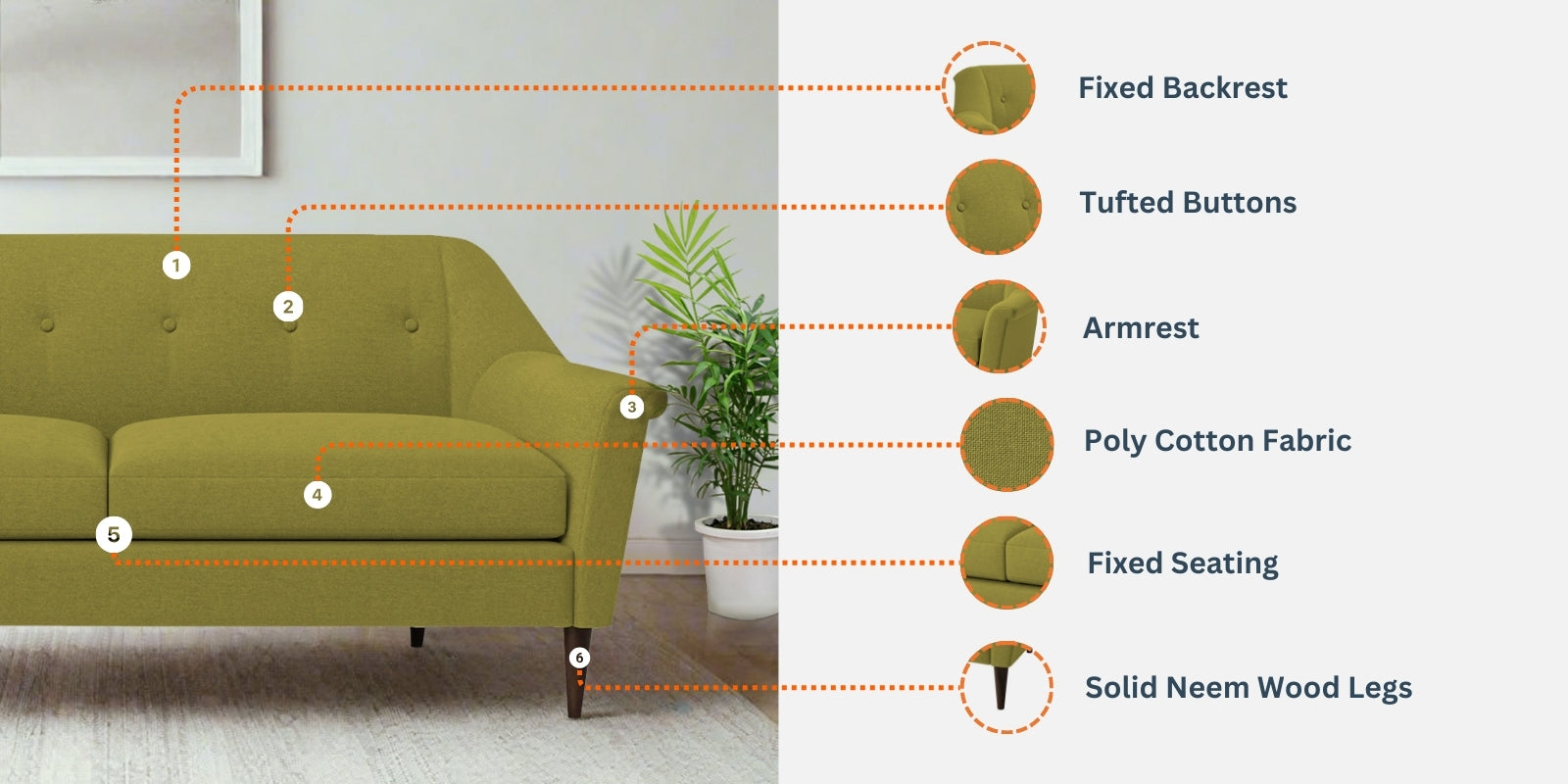 Homer Fabric 2 Seater Sofa In Stone Grey Colour - Febonic Living