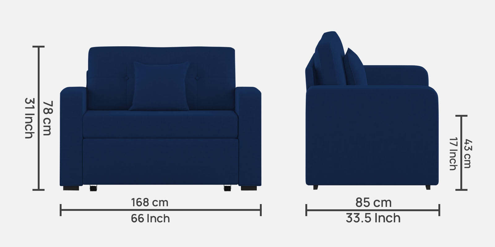 Rocky Fabric 2 Seater Pull Out Sofa Cum Bed In Royal Blue Colour With Storage - Febonic Living