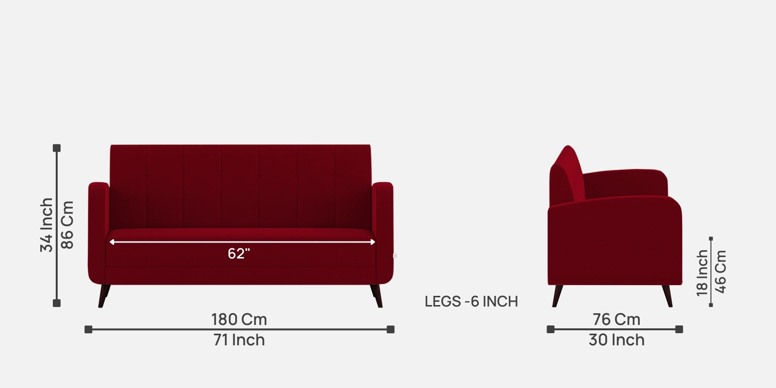 Wiki Velvet 3 Seater Sofa In Cherry Red Colour - Febonic Living