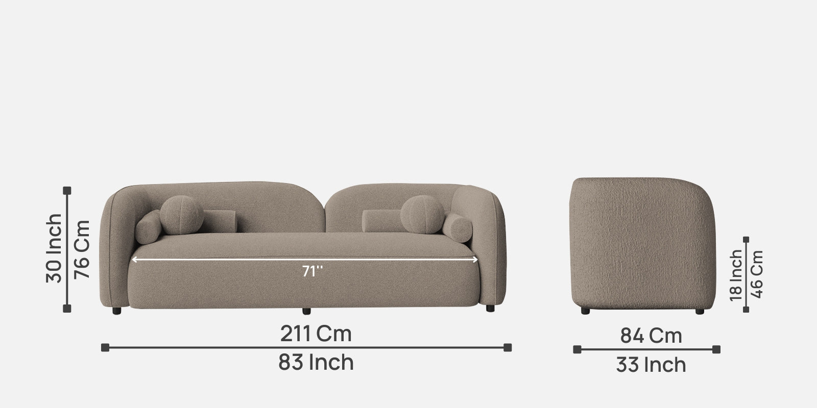 Corny Boucle Fabric 3 Seater Sofa In Macy Grey Colour - Febonic Living