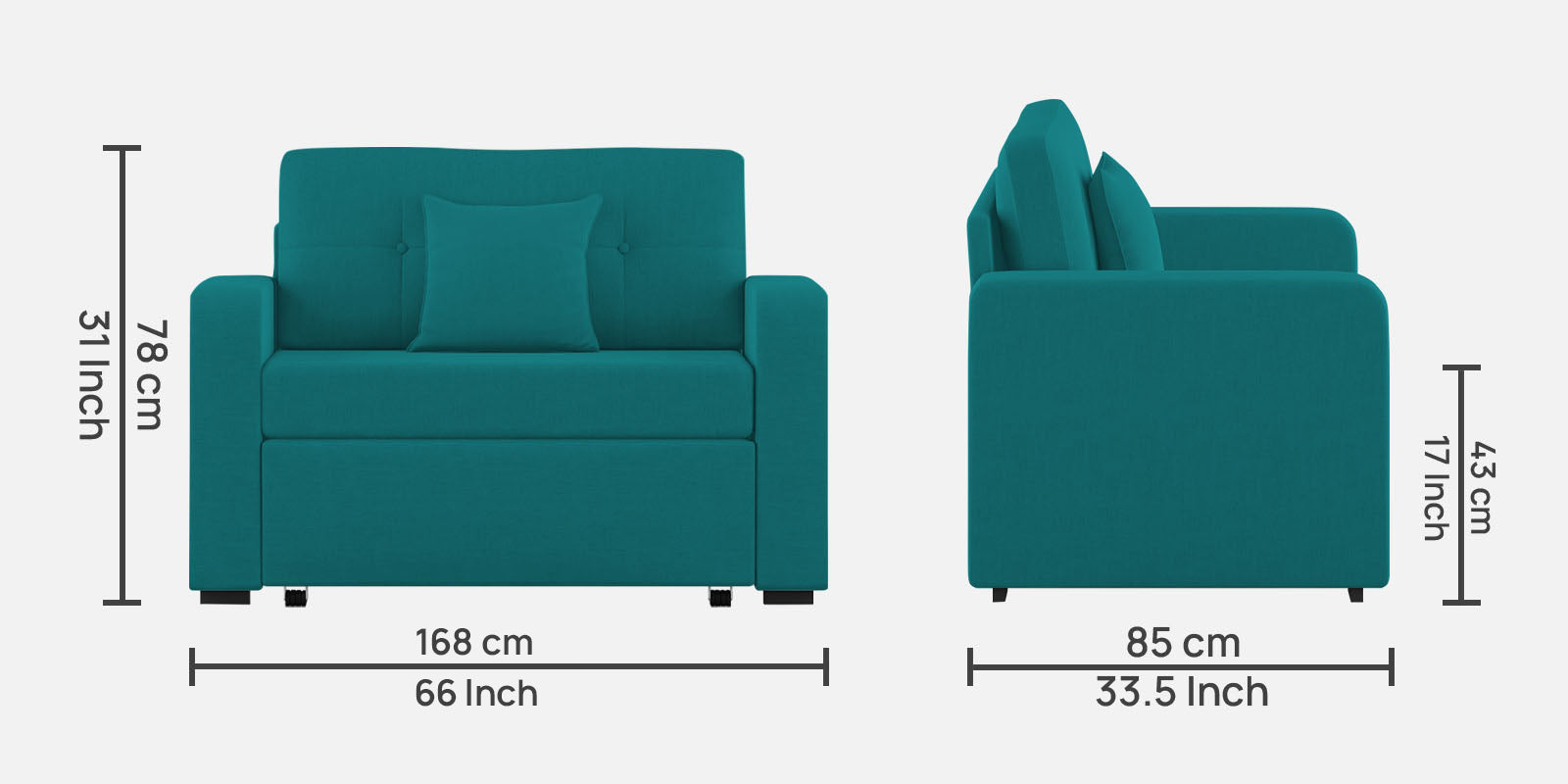 Rocky Fabric 2 Seater Pull Out Sofa Cum Bed In Sea Green Colour With Storage - Febonic Living