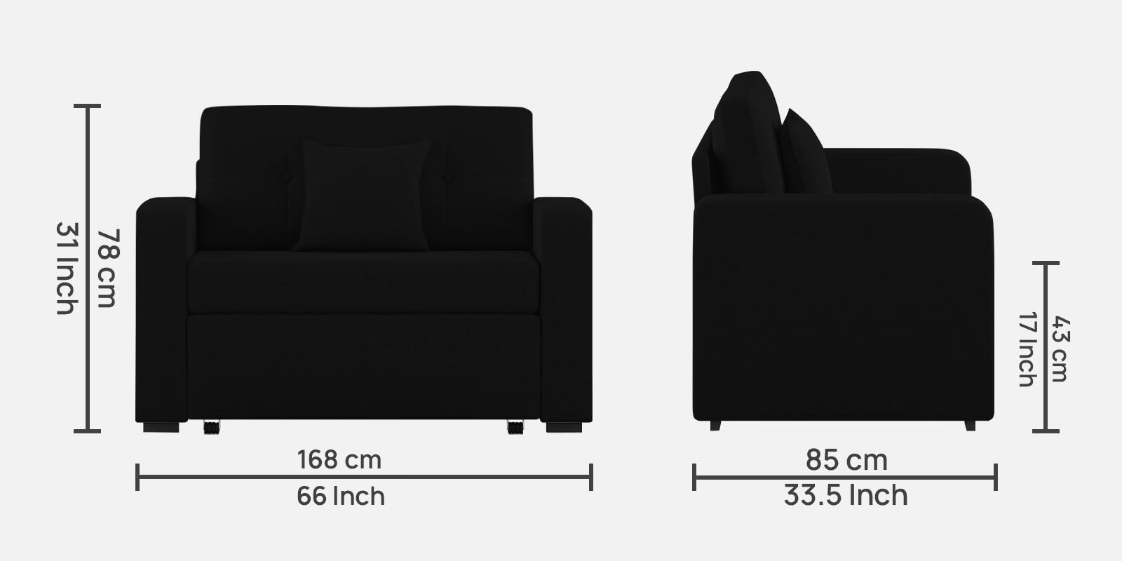 Rocky Fabric 2 Seater Pull Out Sofa Cum Bed In Zed Black Colour With Storage - Febonic Living