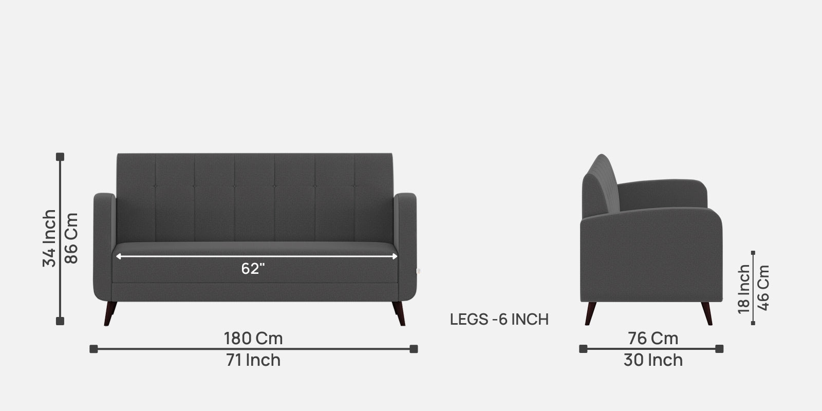 Wiki Velvet 3 Seater Sofa In Davy grey Colour - Febonic Living