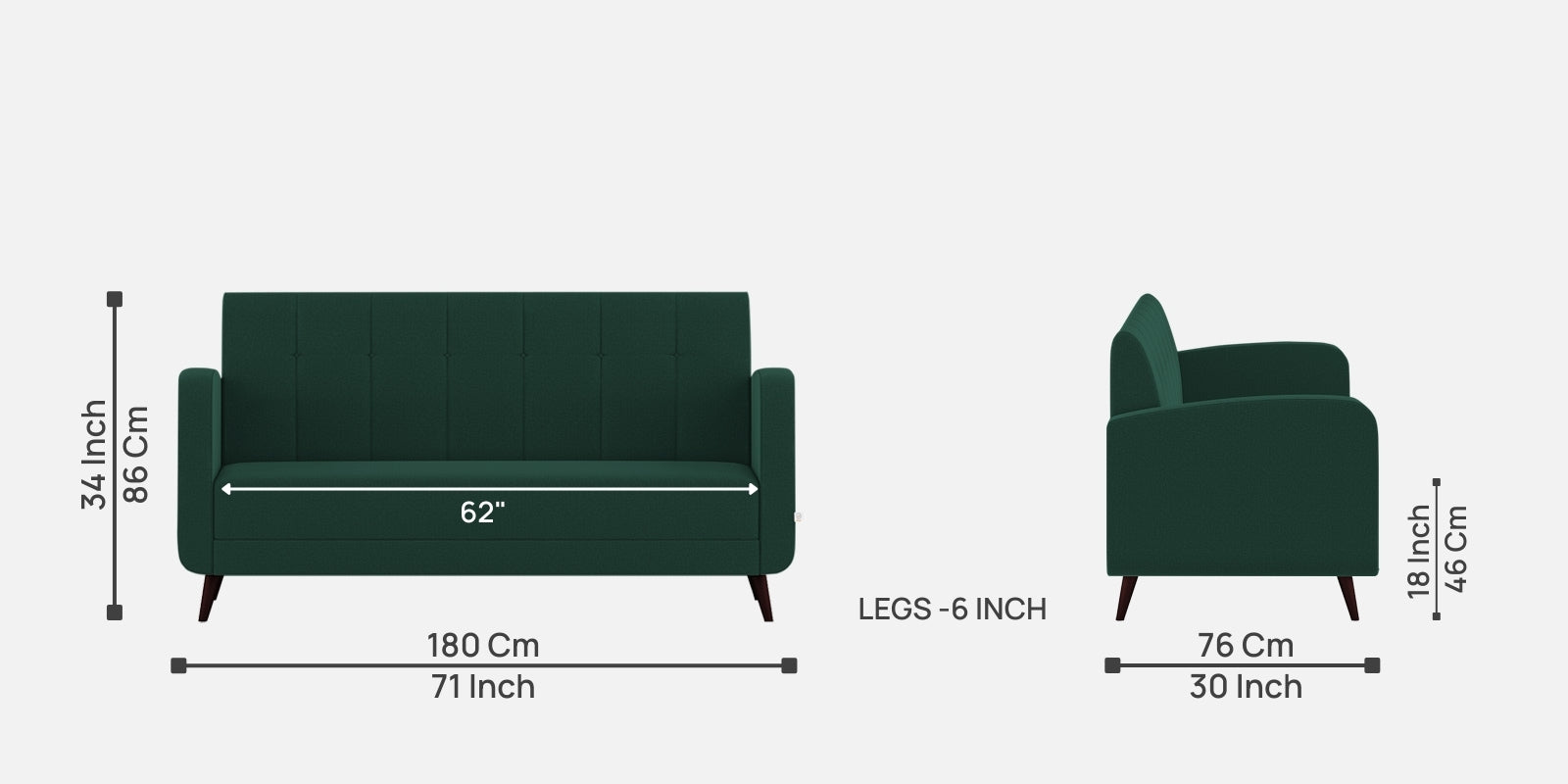 Wiki Velvet 3 Seater Sofa In Forest Green Colour - Febonic Living