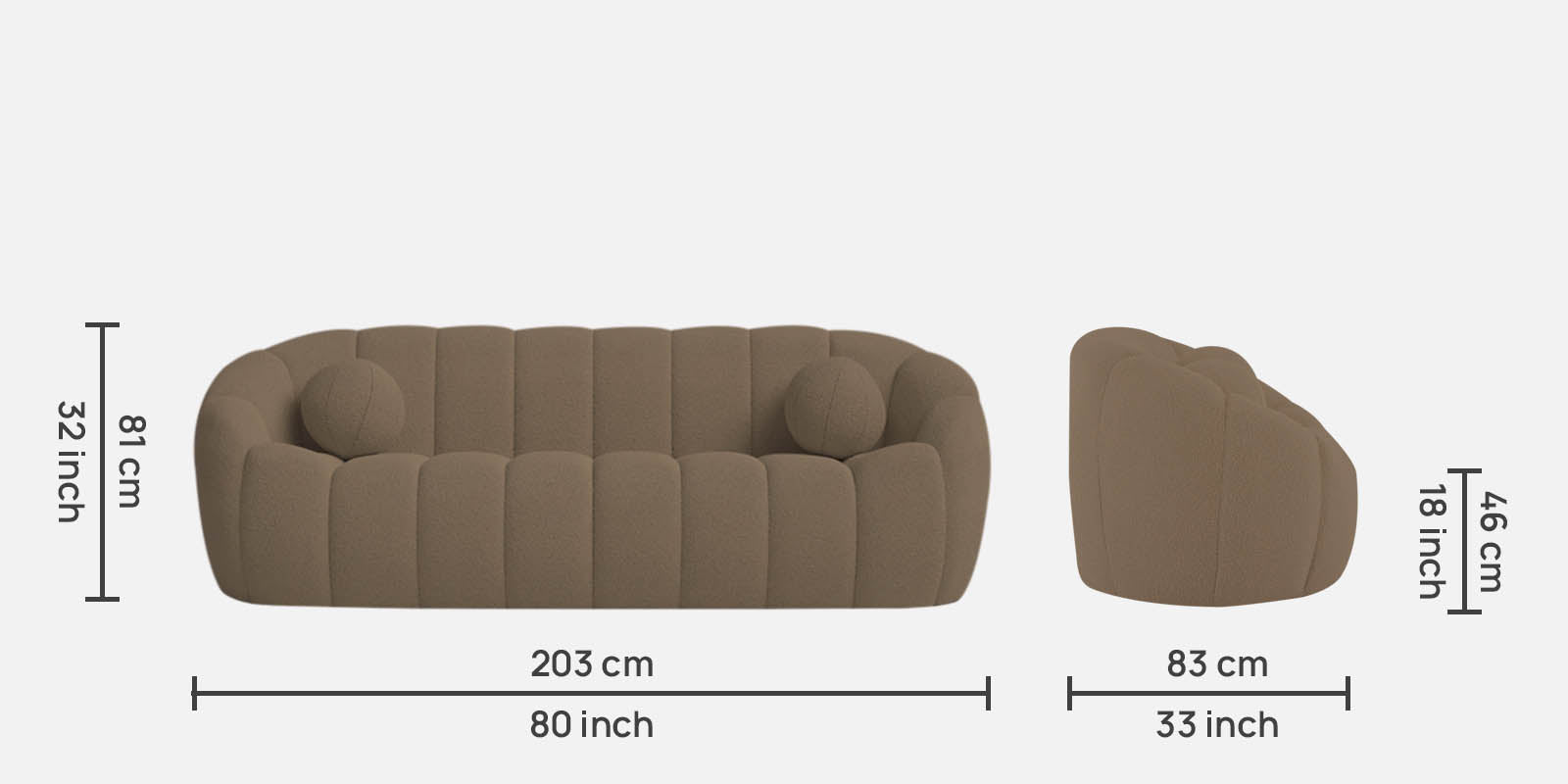 Boucle Fabric 3 Seater Sofa in Caro Beige Colour