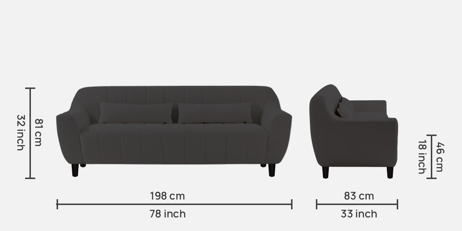Nesco Boucle Fabric 3 Seater Sofa in Avio Grey Colour