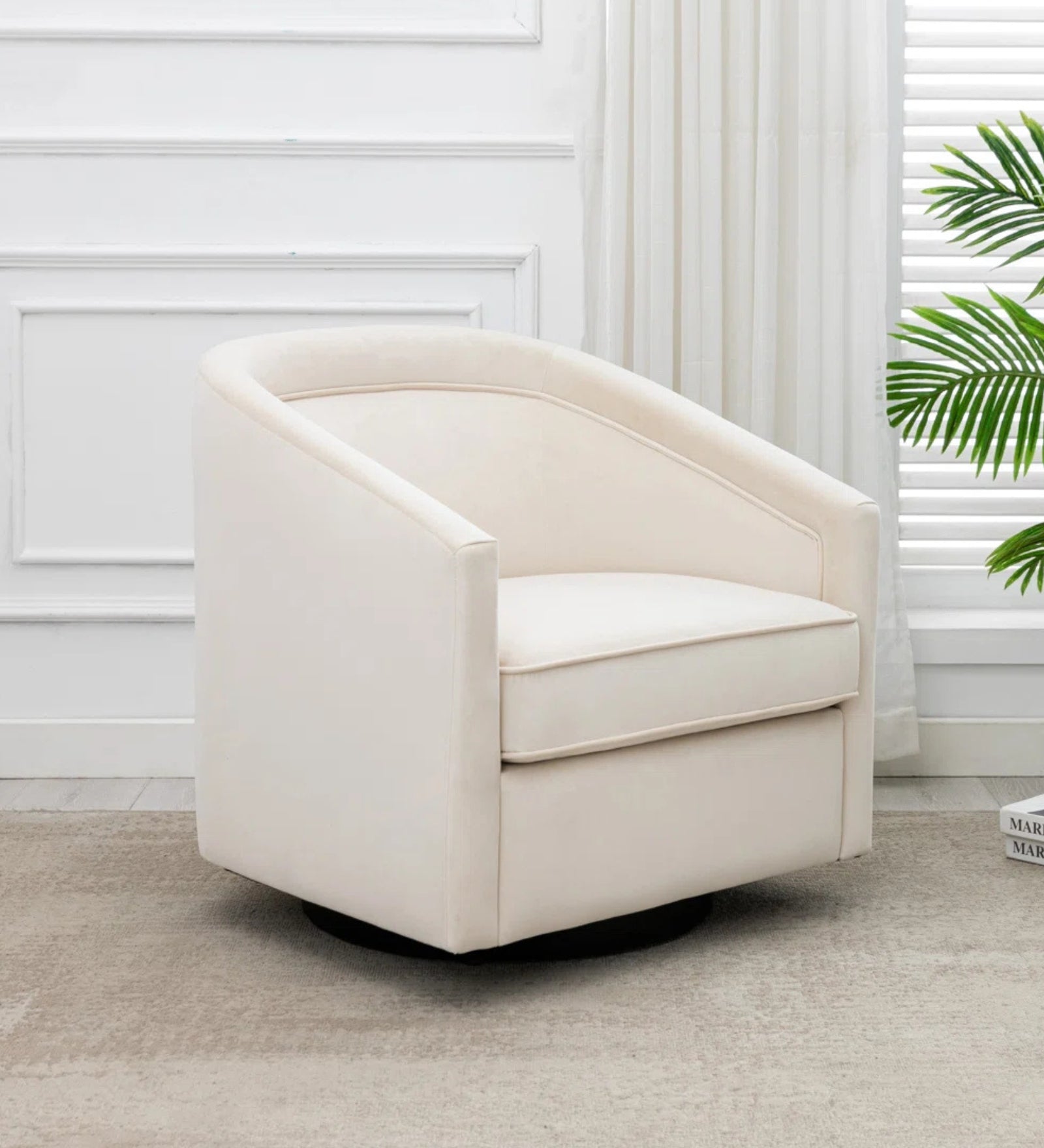 Boomer Velvet Swivel Chair in Camel Beige Colour