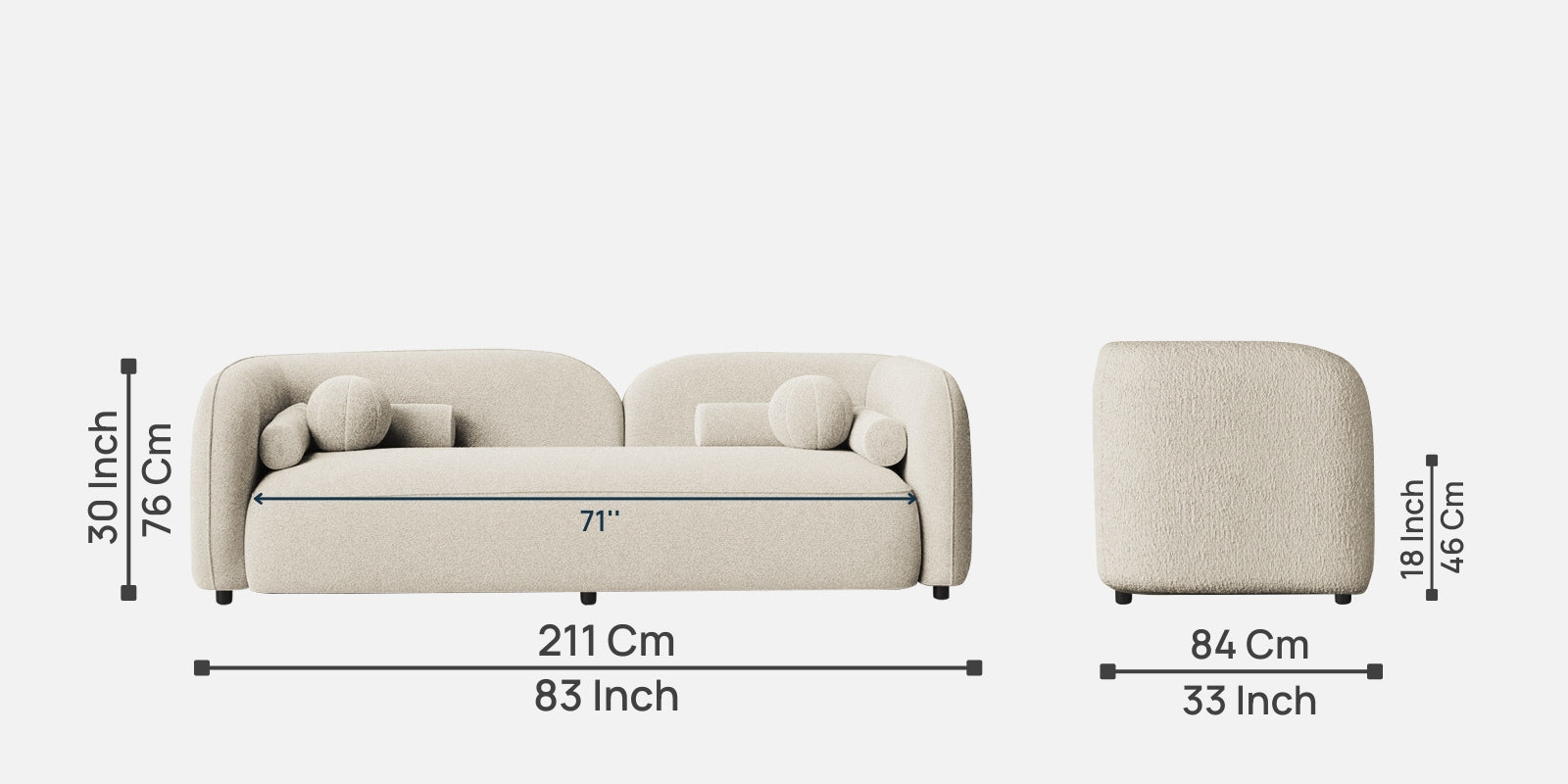 Corny Boucle Fabric 3 Seater Sofa In Shell White Colour - Febonic Living