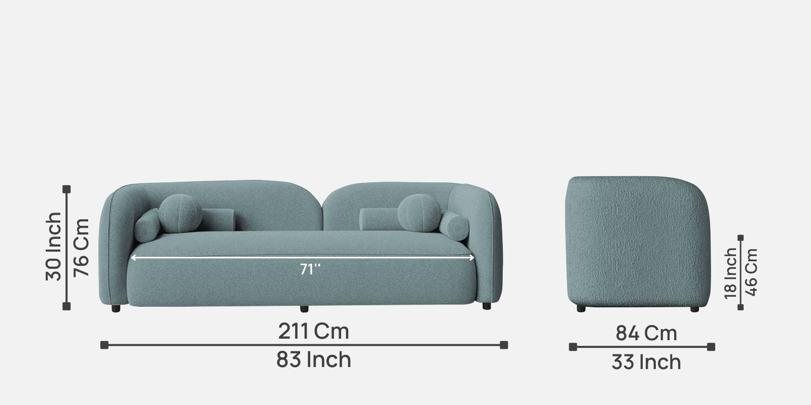 Corny Boucle Fabric 3 Seater Sofa In Stormy Blue Colour - Febonic Living