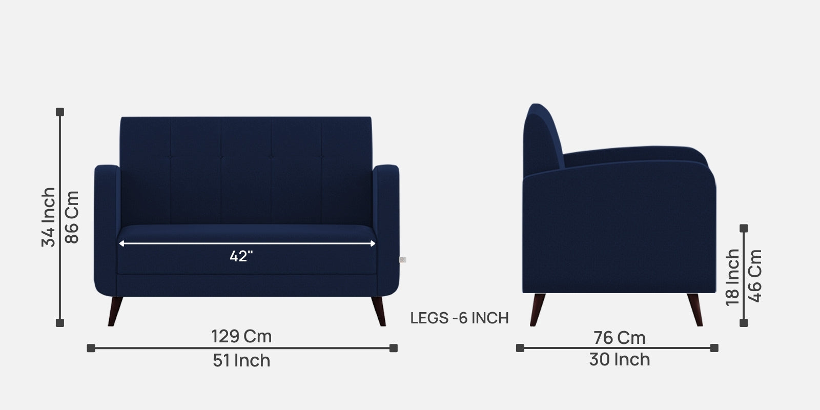 Wiki Velvet 2 Seater Sofa In Indigo Blue Colour - Febonic Living