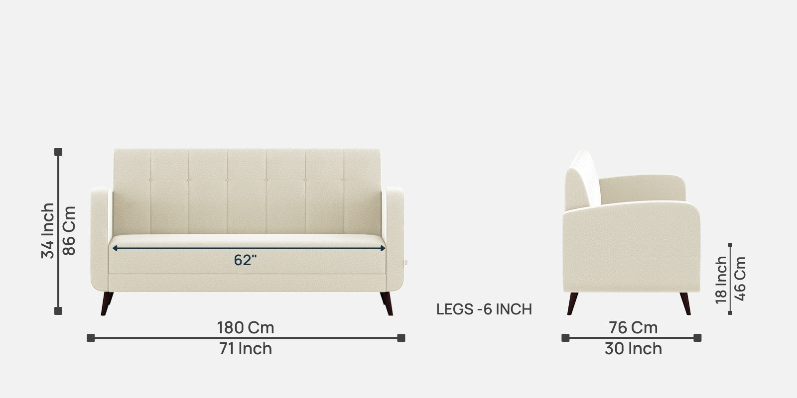 Wiki Velvet 3 Seater Sofa In Warm White Colour - Febonic Living