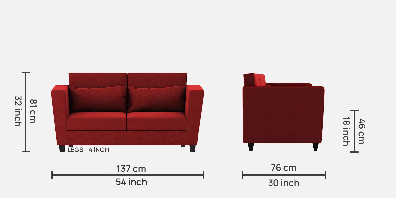 Tokyo Fabric 2 Seater Sofa in Blood Maroon Colour