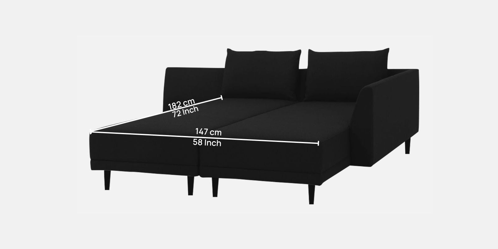 Ira Fabric LHS 6 Seater Convertible Sofa Cum Bed In Zed Black Colour - Febonic Living