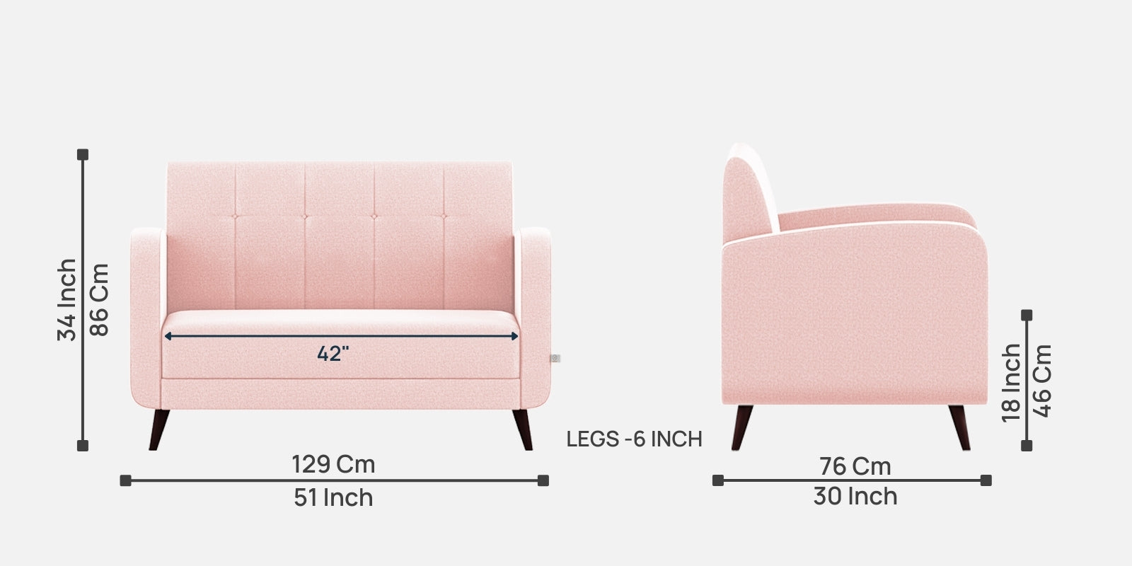 Wiki Velvet 2 Seater Sofa In Millennial Pink Colour - Febonic Living