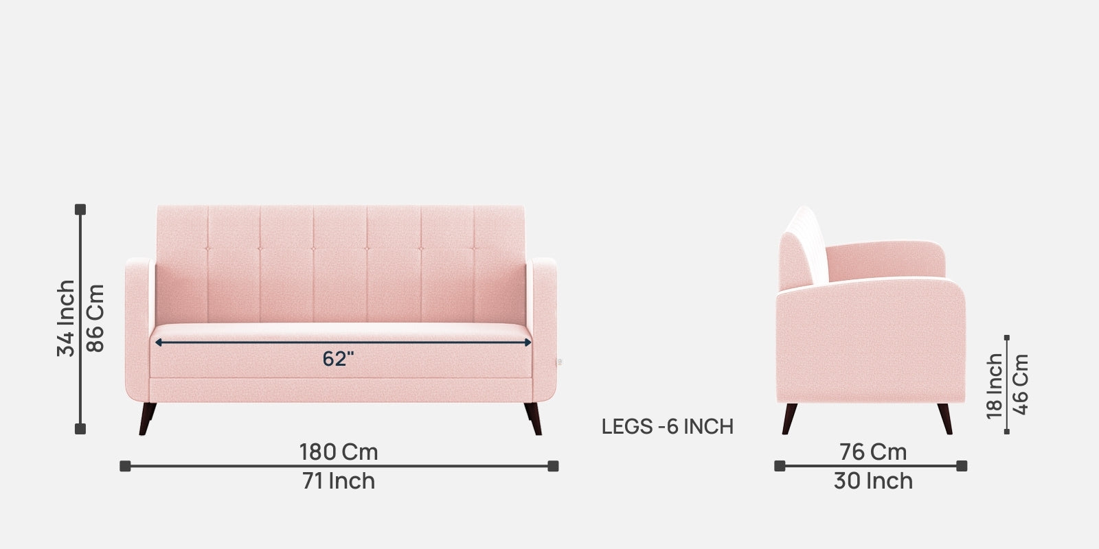 Wiki Velvet 3 Seater Sofa in Millennial Pink Colour