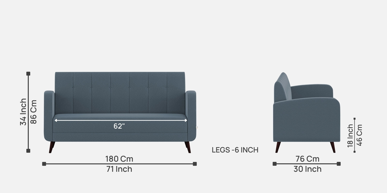 Wiki Velvet 3 Seater Sofa In Oxford Blue Colour