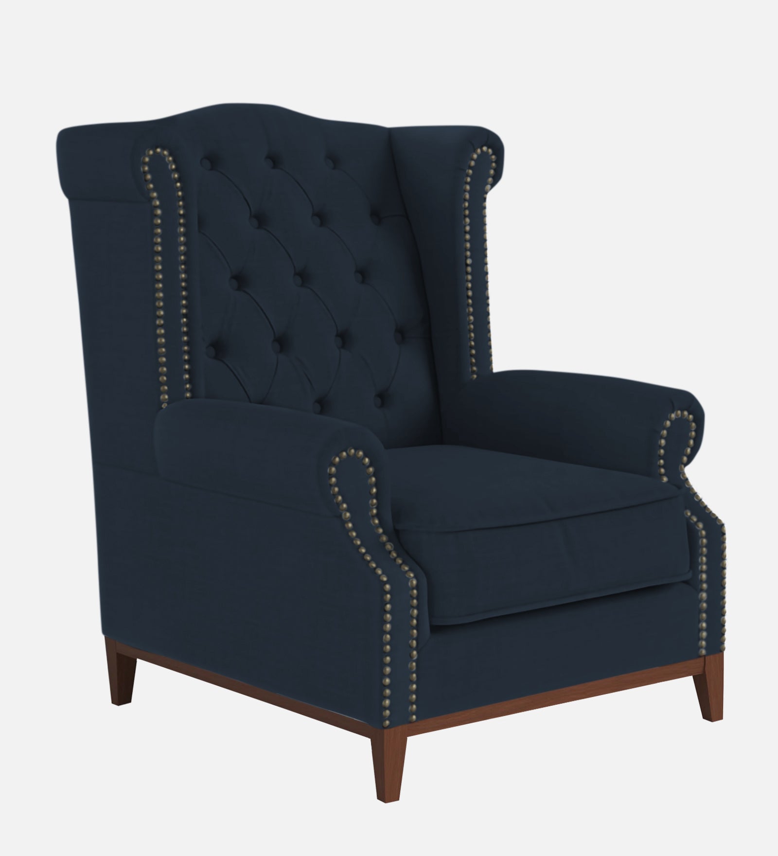 Nory Fabric Wing Chair In Denim Blue Colour - Febonic Living