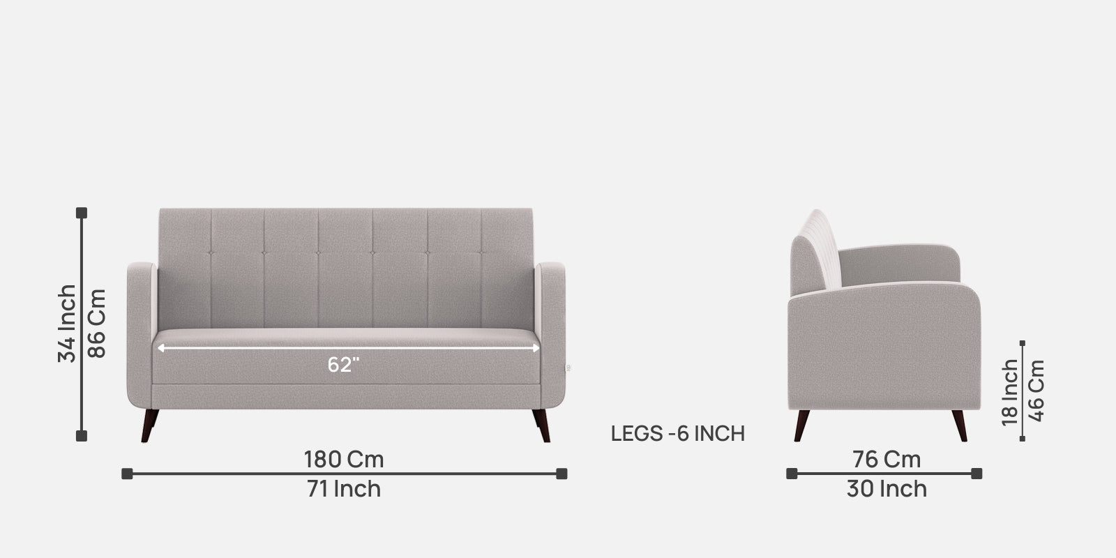 Wiki Velvet 3 Seater Sofa In Pearl Grey Colour - Febonic Living