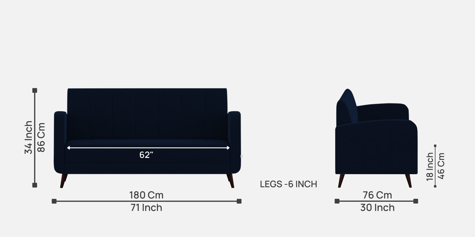 Wiki Velvet 3 Seater Sofa In Dark Blue Colour - Febonic Living