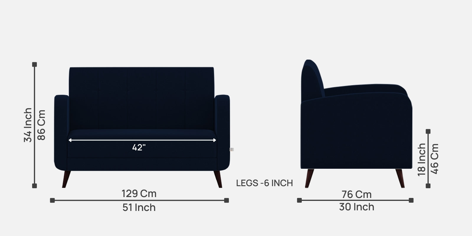 Wiki Velvet 2 Seater Sofa In Dark Blue Colour - Febonic Living