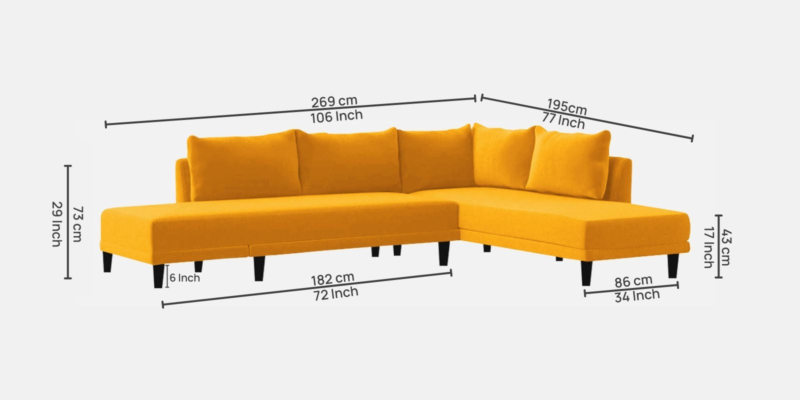Ira Fabric RHS 6 Seater Convertible Sofa Cum Bed In Bold Yellow Colour