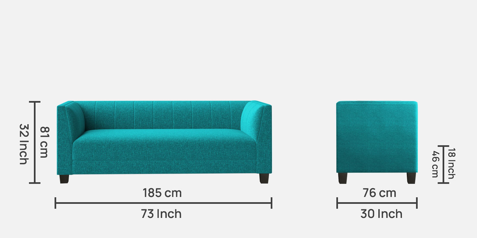 Chastin Fabric 3 Seater Sofa In Sea Green Colour - Febonic Living