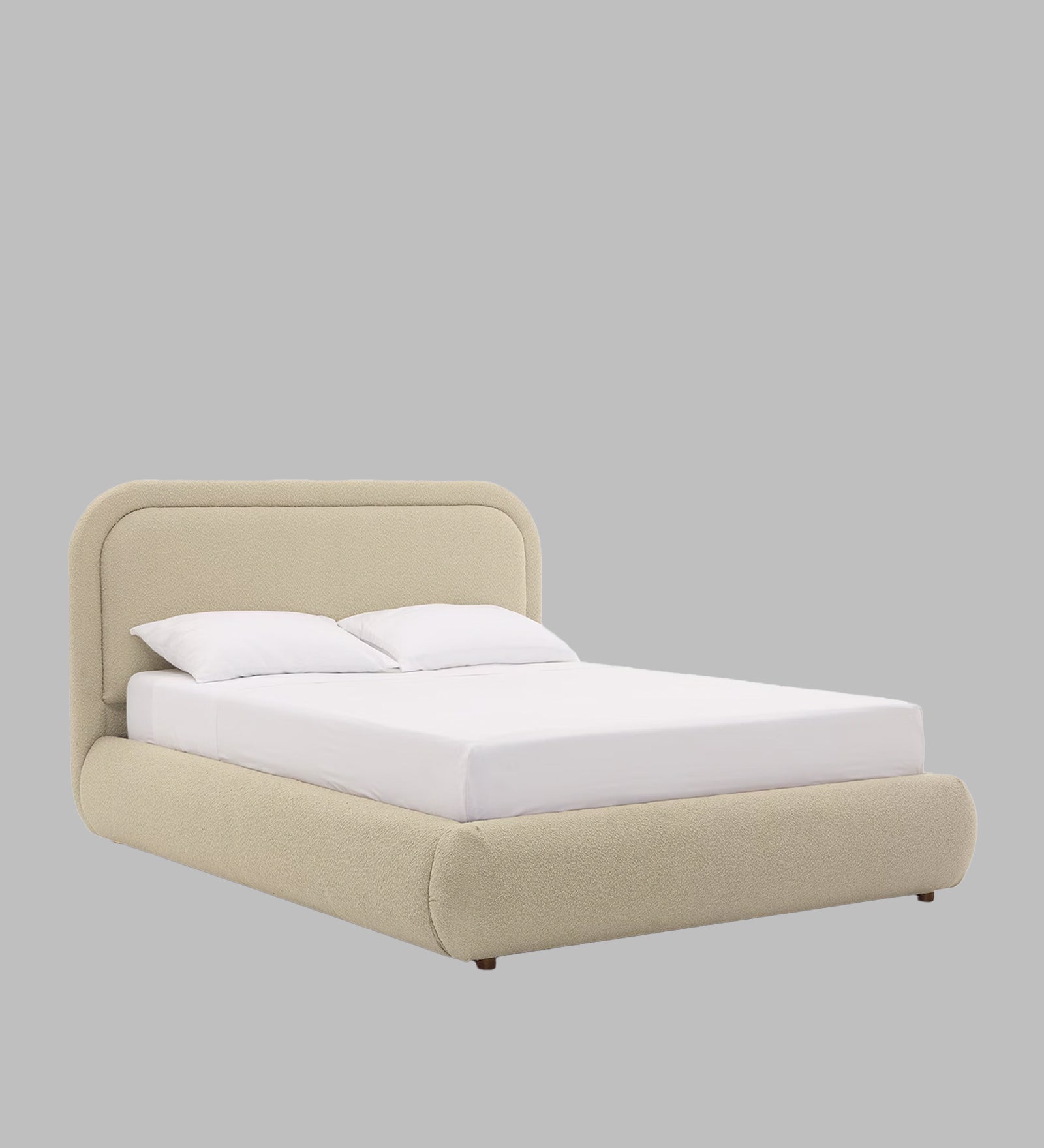 Nemo Boucle Fabric Queen Size Bed in Shell White Colour - Febonic Living