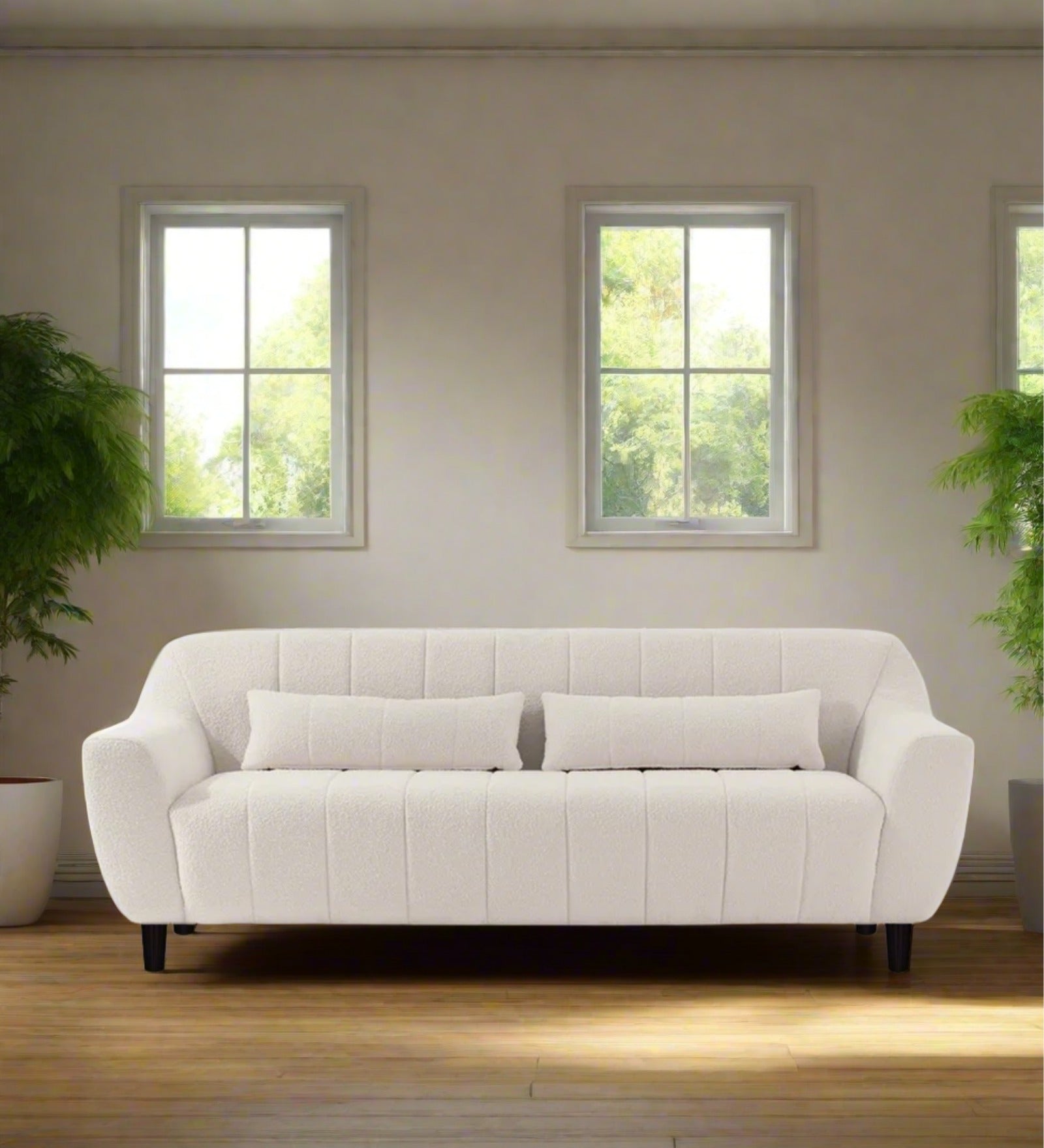 Nesco Boucle Fabric 3 Seater Sofa In Bright White Colour - Febonic Living