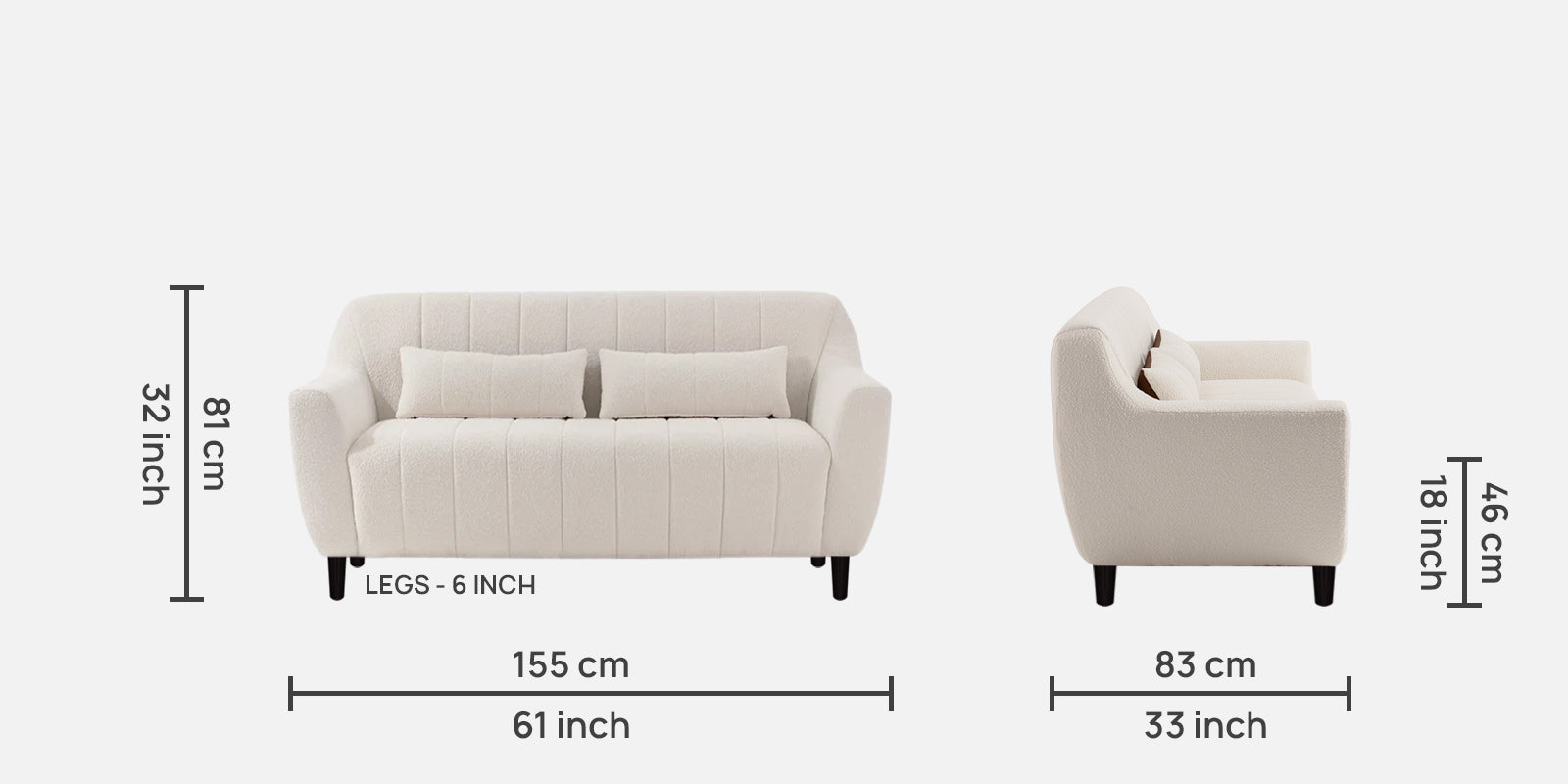 Nesco Boucle Fabric 2 Seater Sofa In Bright White Colour - Febonic Living